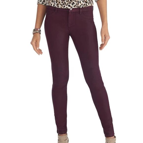 WHBM SAINT HONORE Cabernet Coated Skinny Jeans Size 0 - Picture 1 of 9